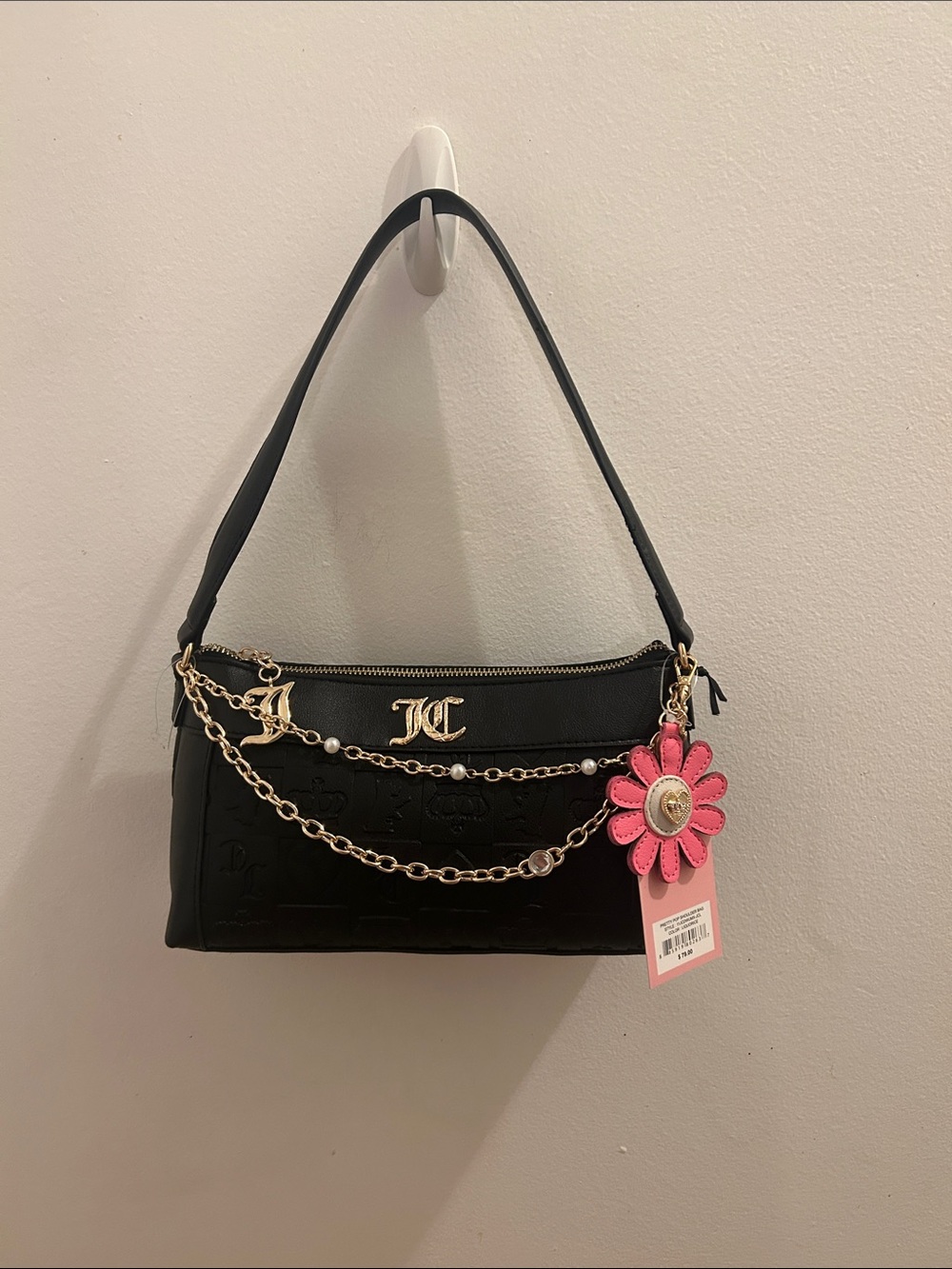 Juicy Couture Shoulder Bag with Gold Chain and Pink Flower Charm